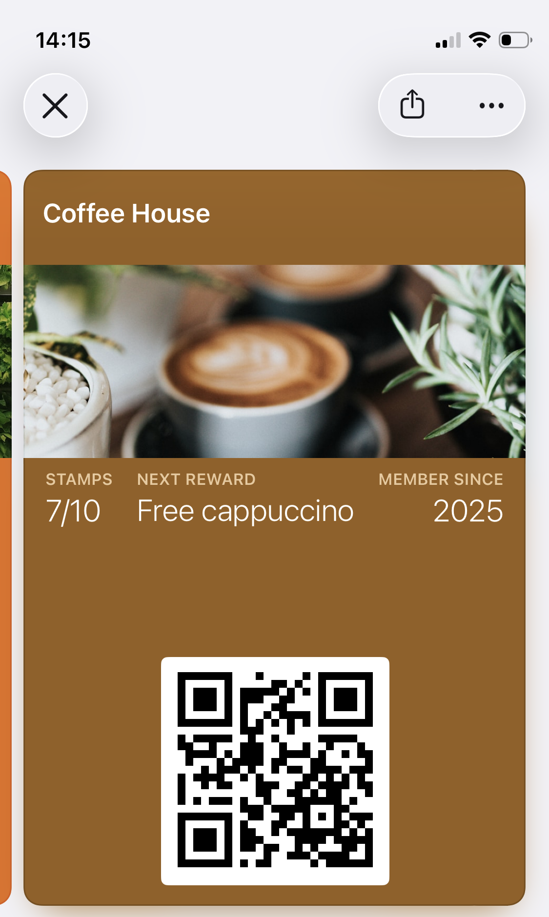 Coffee House loyalty card in Apple Wallet