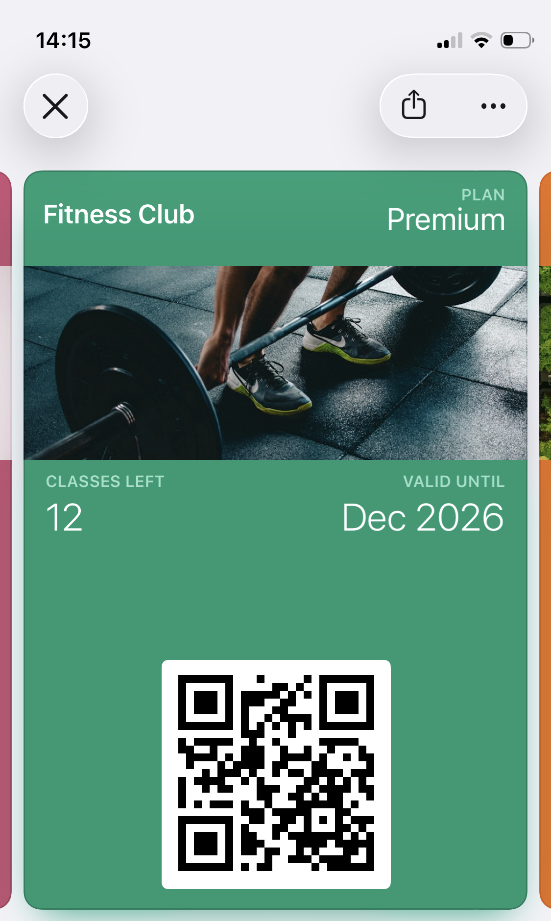 Fitness Club membership card in Apple Wallet